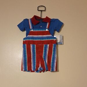 NWT 90s Vintage Kmart Colorful Baby Romper Playsuit Red & Blue Stripes 18 Months